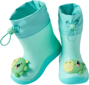 Kids Rain Boots, Toddler Rainboots Waterproof Rubber Kids Rain Shoes for Baby Girls Boys with Fun Cartoon Pattern