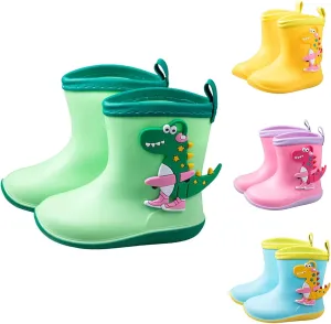 Kids Rubber Rain Boots Toddler Non Slip Water Shoes Cute Cartoon Dinosaur Waterproof Boots for Boys Girls