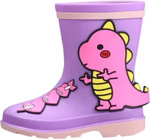 Kids Toddler Rain Boots for Girls Boys Dinosaur Cartoon Patterns Waterproof Rain Shoes Boot with Non Slip Sole