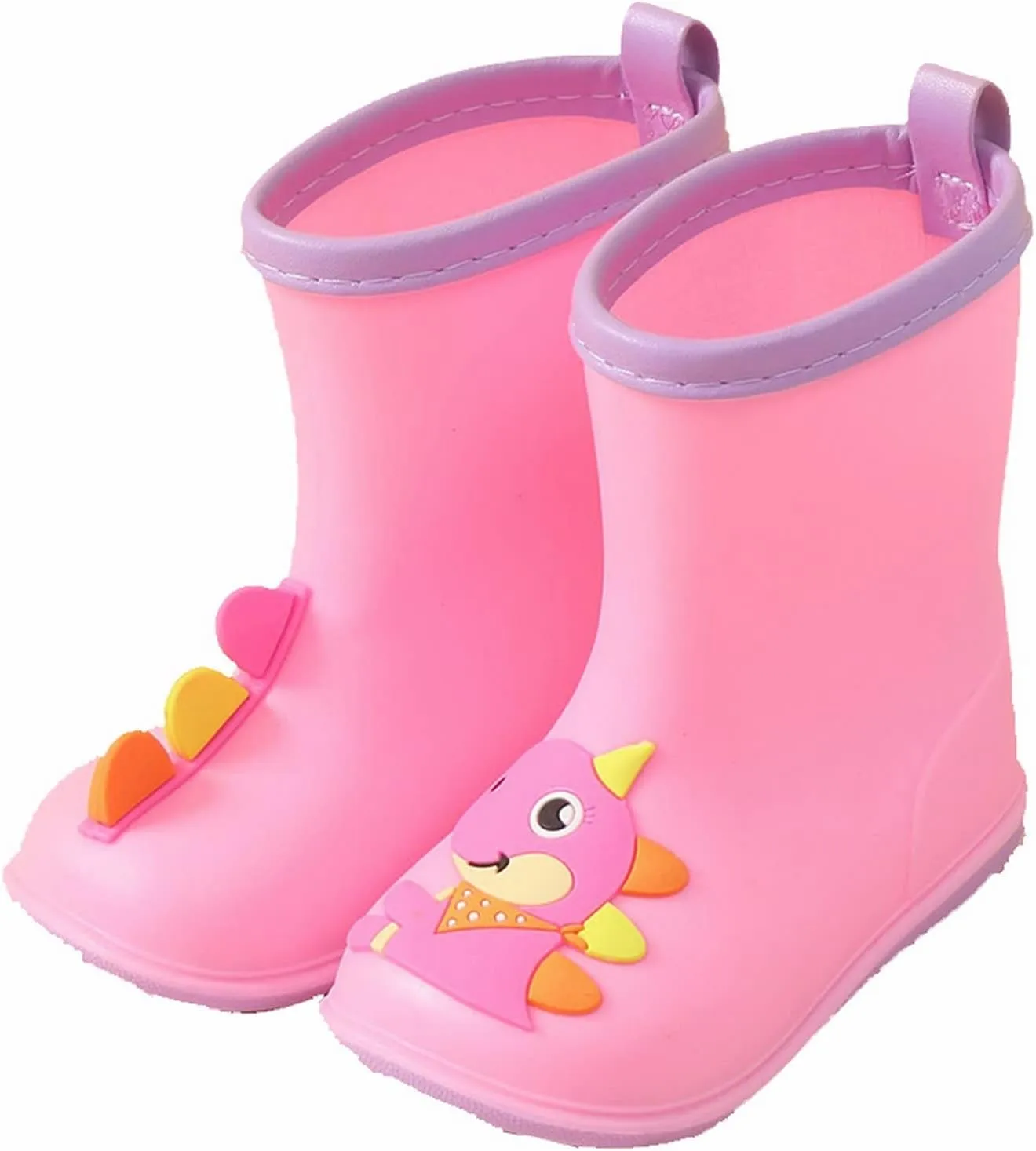 Kids Toddler Rain Boots for Girls Boys Dinosaur Cartoon Waterproof Rain Shoes Patterns Boot with Easy On Handles