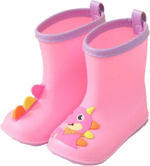 Kids Toddler Rain Boots for Girls Boys Dinosaur Cartoon Waterproof Rain Shoes Patterns Boot with Easy On Handles