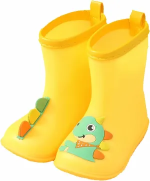 Kids Toddler Rain Boots for Girls Boys Dinosaur Cartoon Waterproof Rain Shoes Patterns Boot with Easy On Newborn Shoes