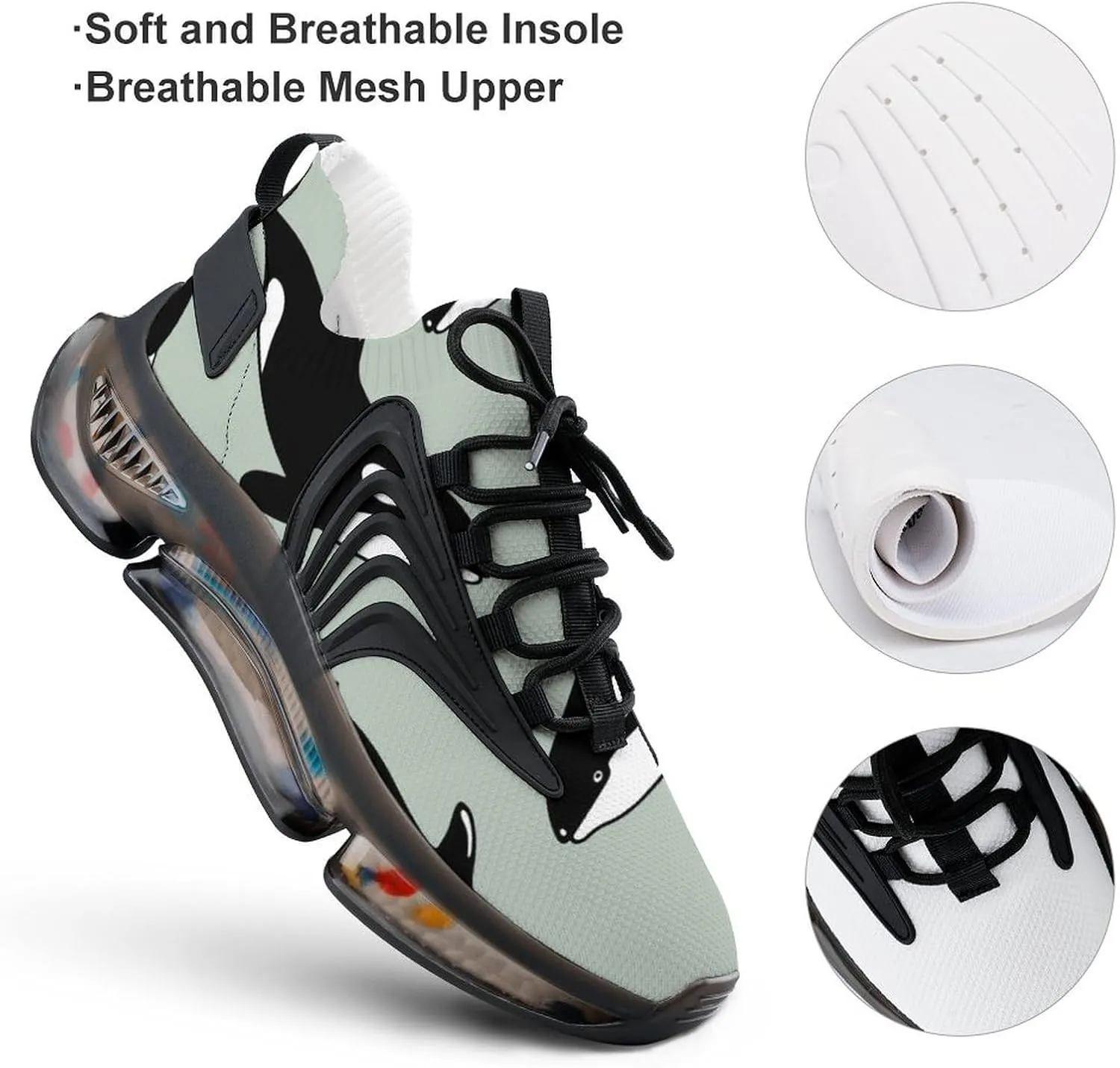 Killer Whales Walking Shoes for Men Lightweight Tennis Fashion Elastic Sports Shoes Cushion Basketball Shoes