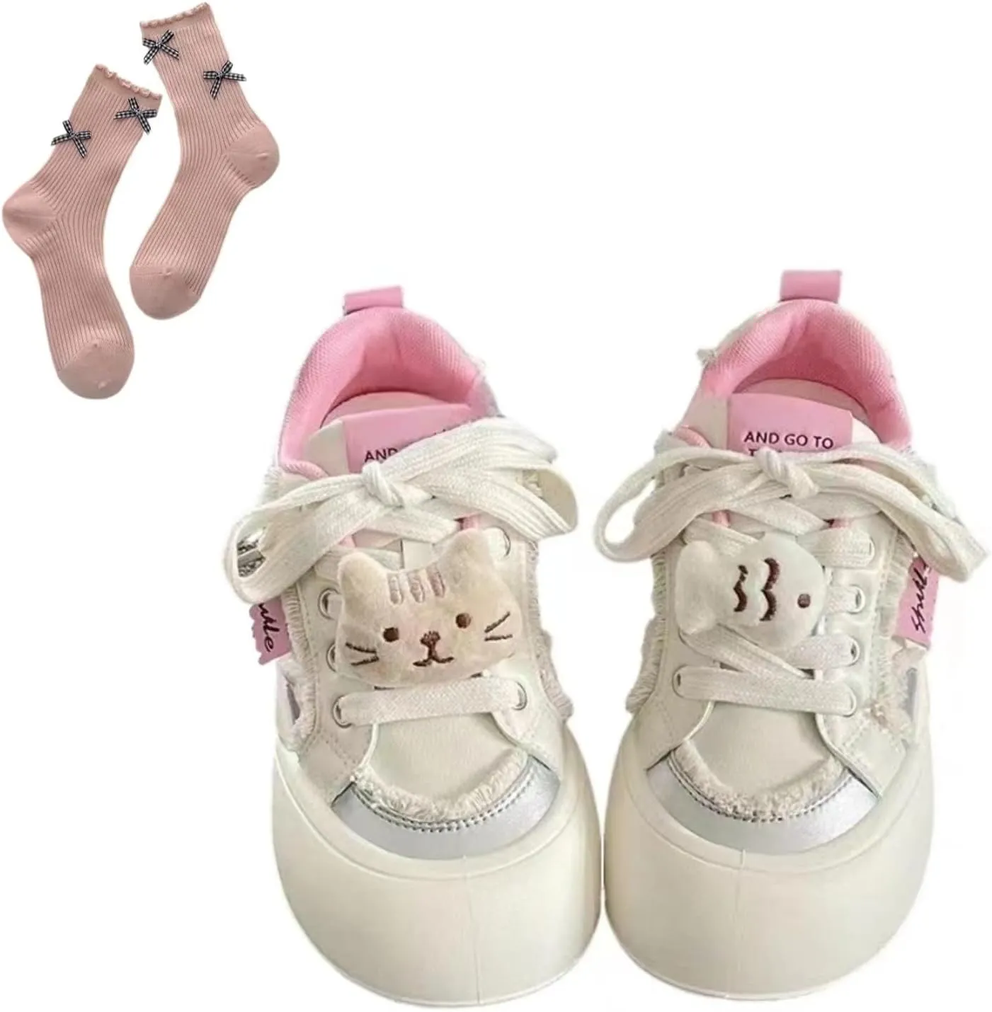 Kitten Chunky Sneakers for Women & Girls Cute Y2K Platform Walking Shoes with Socks & Accessories