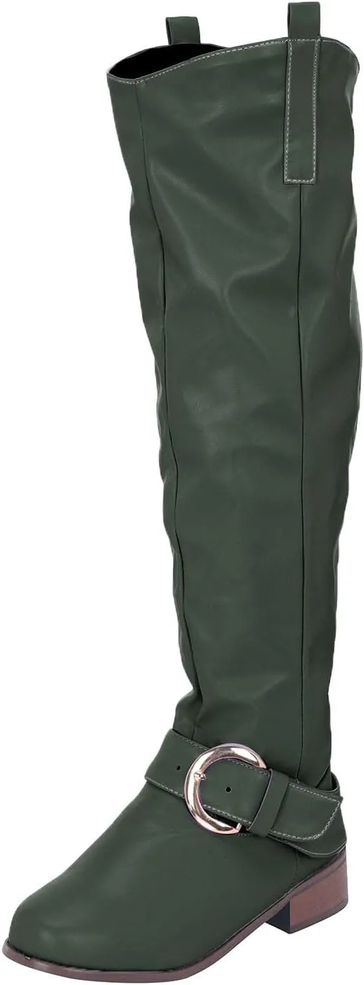 Knee High Boots Women Low Heel Winter Boots for Women 2024 Women's Roman Style Chunky Heel Buckle Boots Booties