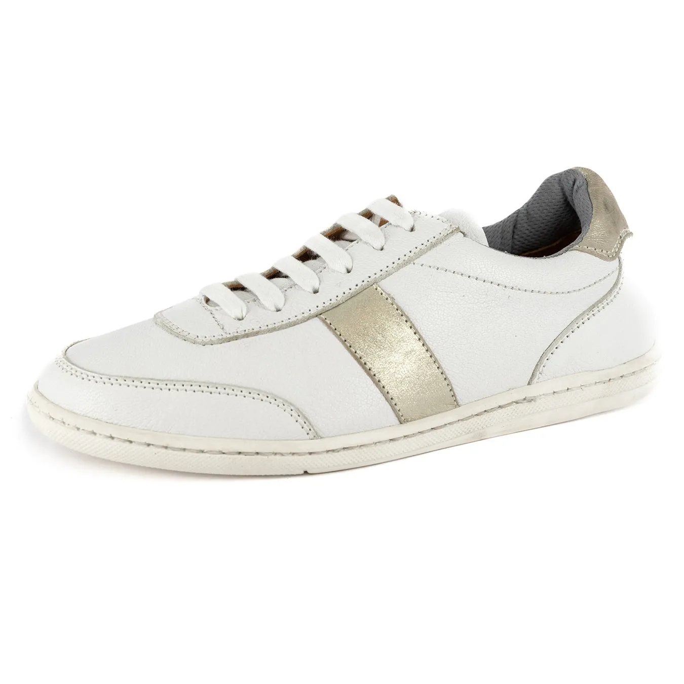 Kwaru : Ladies Leather Sneaker in White Cayak & Bark Domus
