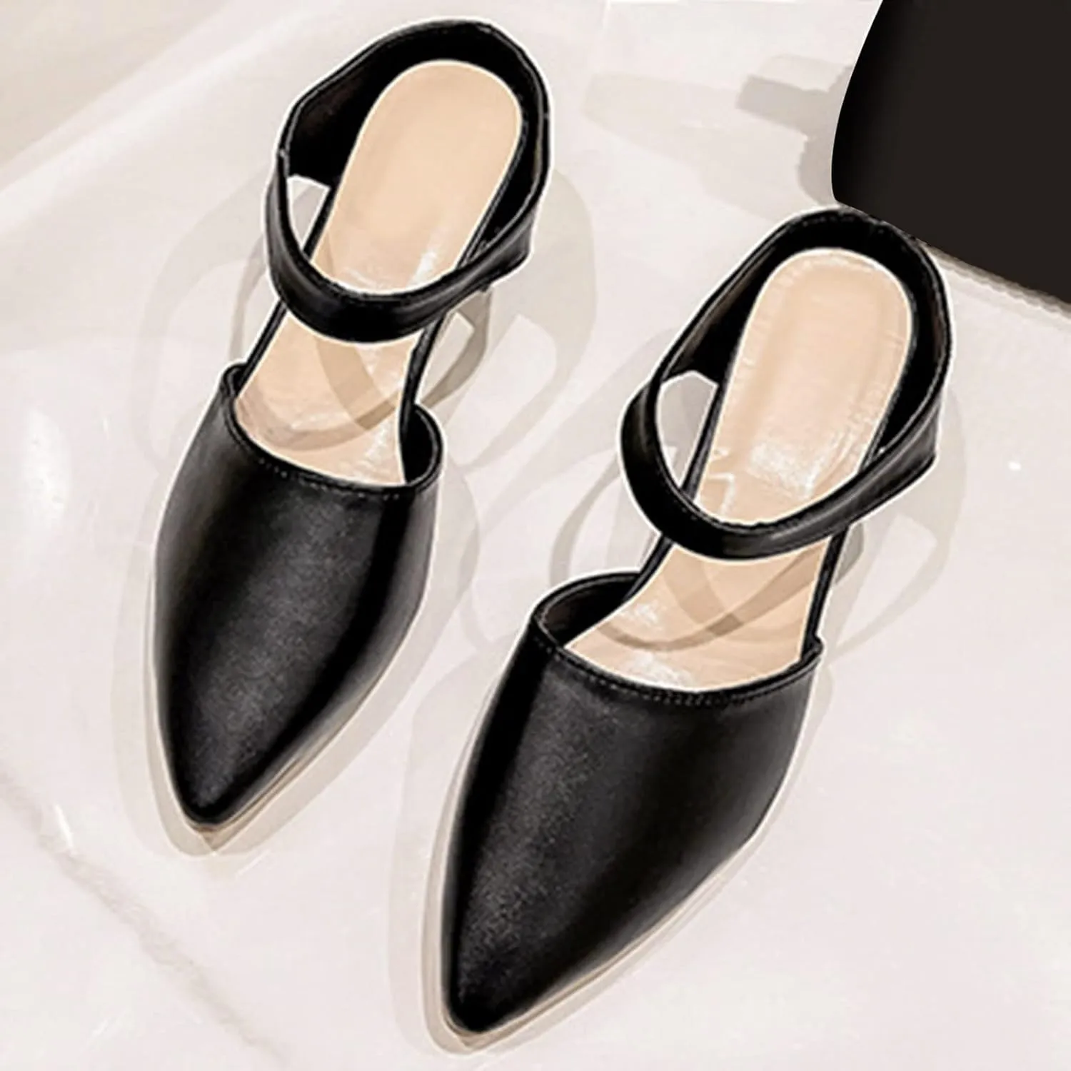 Ladies Fashion Solid Color Leather Thick High Heel Pointed Toe Casual Pumps Shoes All Wedges for Women