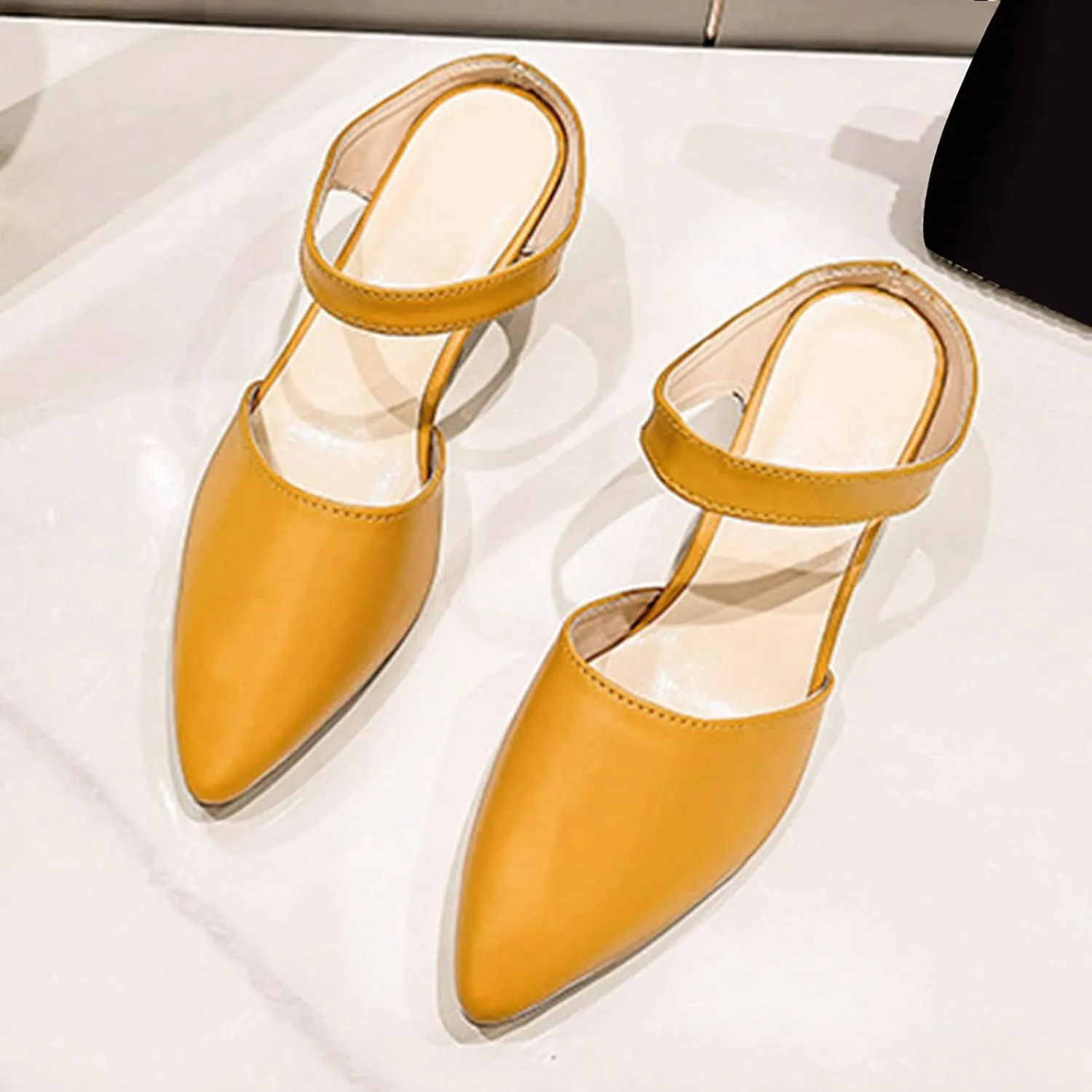 Ladies Fashion Solid Color Leather Thick High Heel Pointed Toe Casual Pumps Shoes All Wedges for Women
