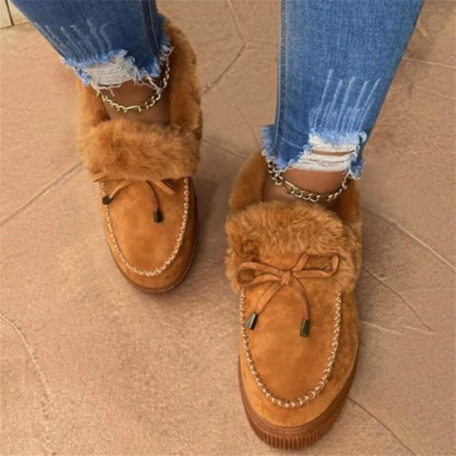 Ladmiple Womens Snow Boots Warm Ankle Booties Comfortable Lace Up Outdoor Fur Lined Walking Winter Shoes Combat Boots