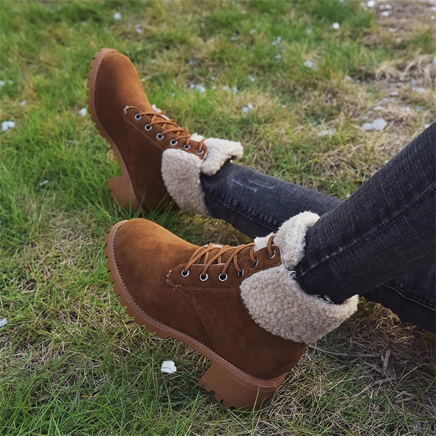 Ladmiple Womens Snow Boots Warm Ankle Booties Comfortable Lace Up Outdoor Fur Lined Walking Winter Shoes Combat Boots