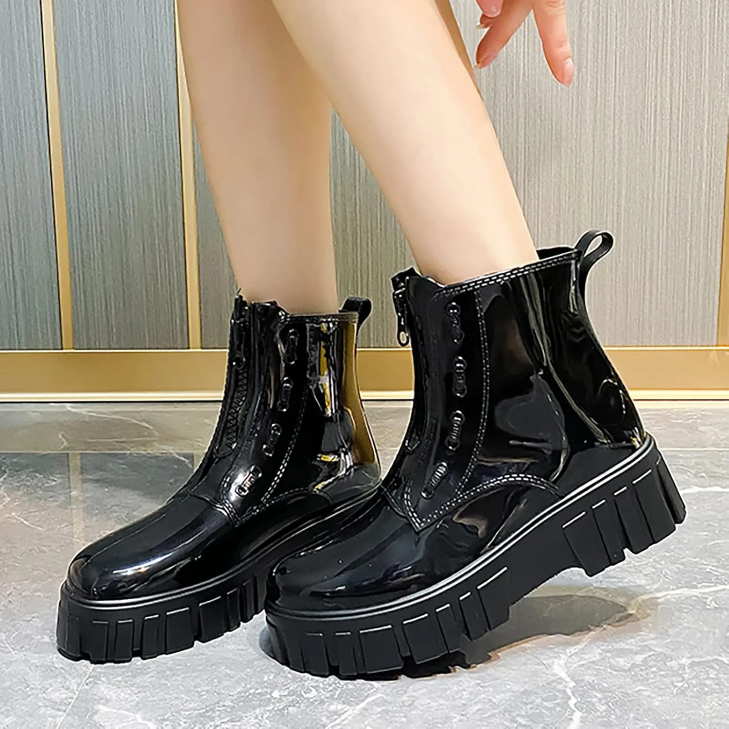 Lady Shoes Punk Style Snow Boots Women Non Slip Fleece Socks Inside Rain Boots Outdoor Rubber Water Shoes 12 Women Boots