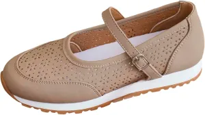 Leisure Women's Soft Sole Non Slip Flat Breathable Buckle Strap Lazy Shoes Womens Dressy Casual Shoes