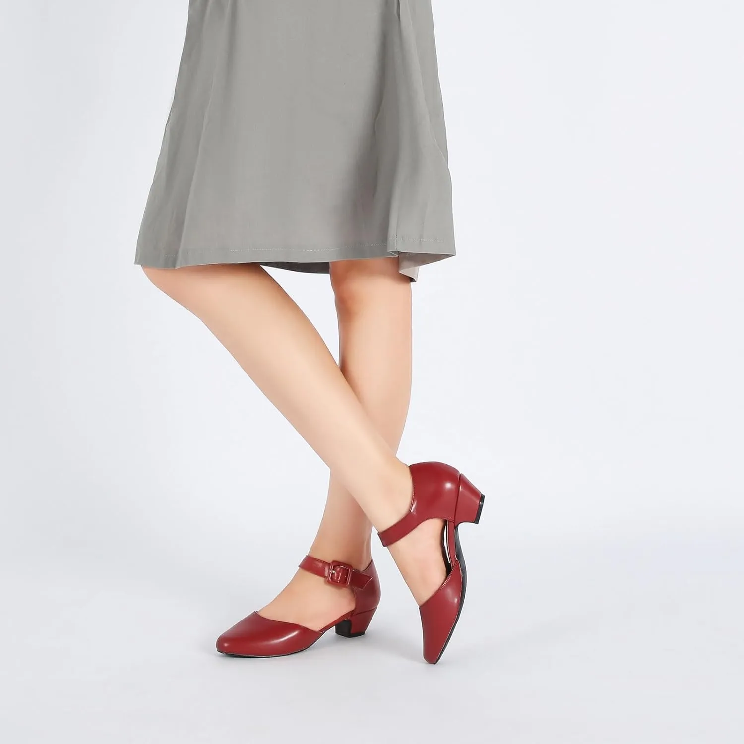 LIURUIJIA Women's Closed Toe Low Chunky Heel Pumps Ankle Strap Dress Shoes for Work Wedding Party Dance