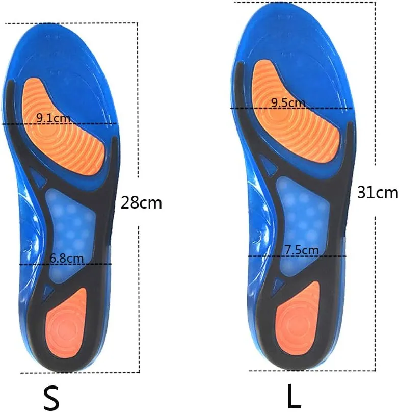 LLIMUE 2 Pieces Silicon Gel Shock Absorption Sport Insoles Breathable Plantar Fasciitis Orthopedic Insoles Massaging