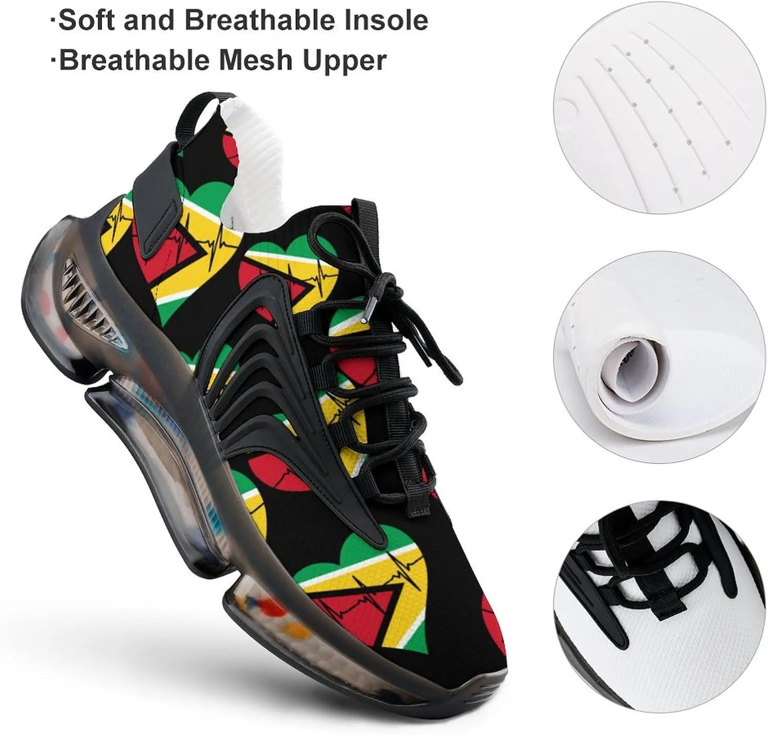 Love Guyana Heartbeat Walking Shoes for Men Lightweight Tennis Fashion Elastic Sports Shoes Cushion Basketball Shoes