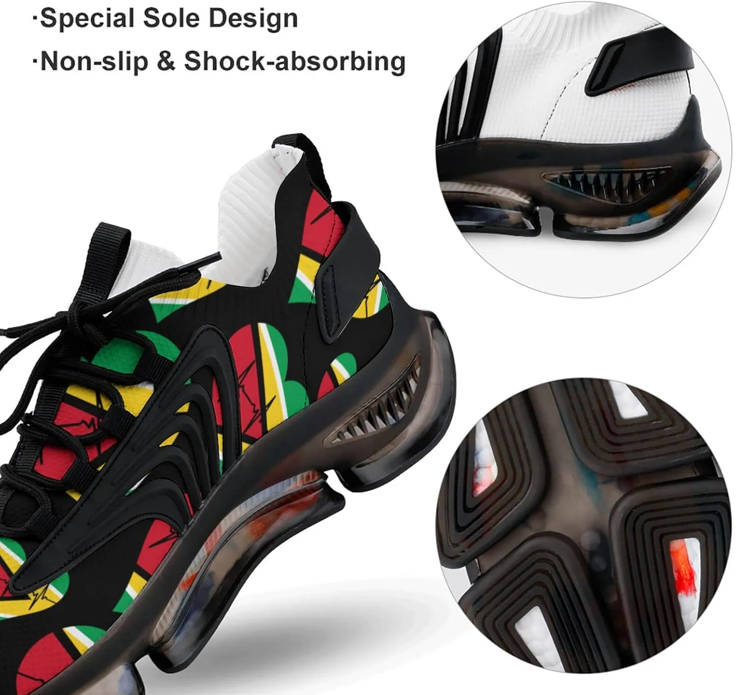 Love Guyana Heartbeat Walking Shoes for Men Lightweight Tennis Fashion Elastic Sports Shoes Cushion Basketball Shoes