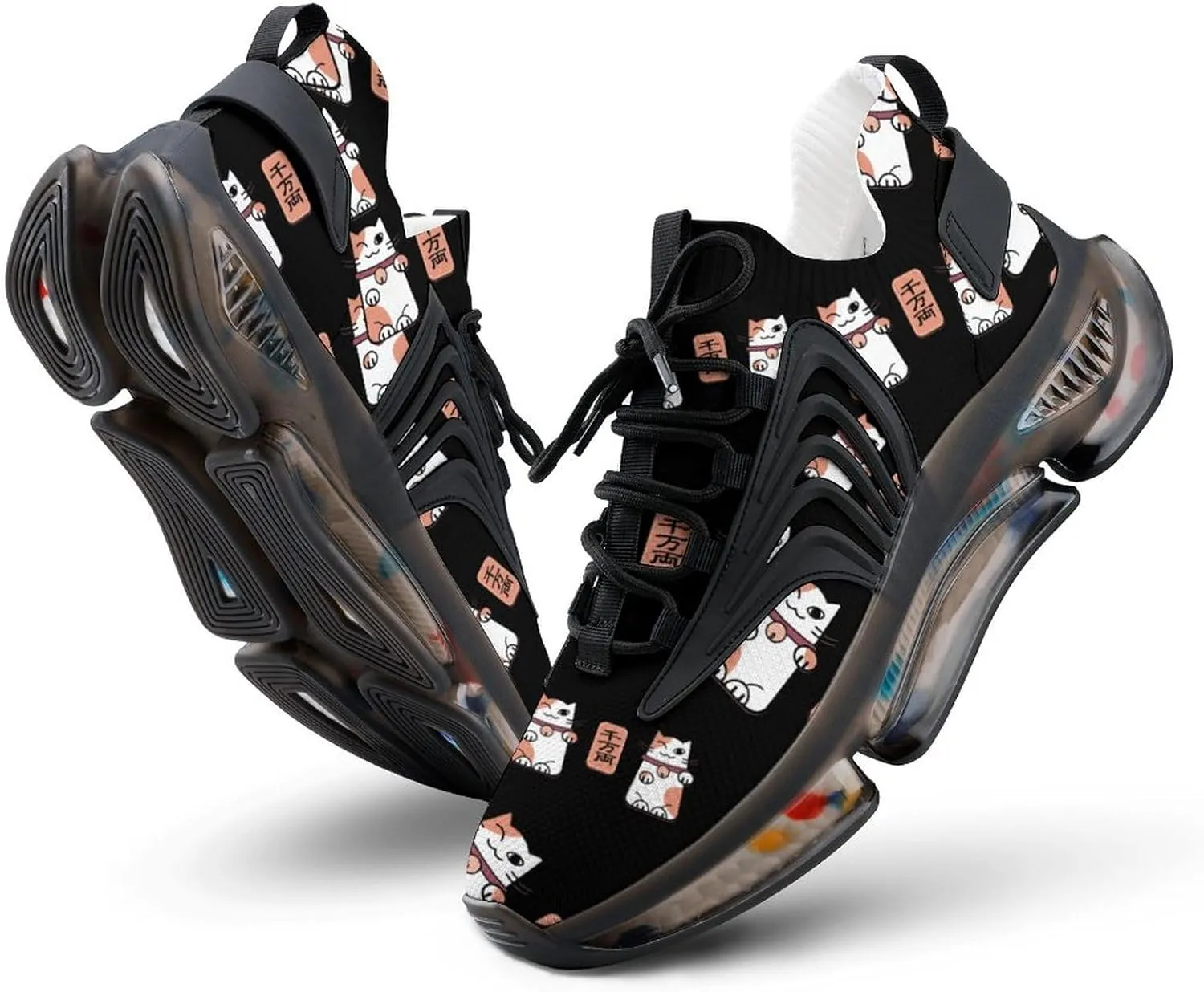 Lucky Cat Walking Shoes for Men Lightweight Tennis Fashion Elastic Sports Shoes Cushion Basketball Shoes