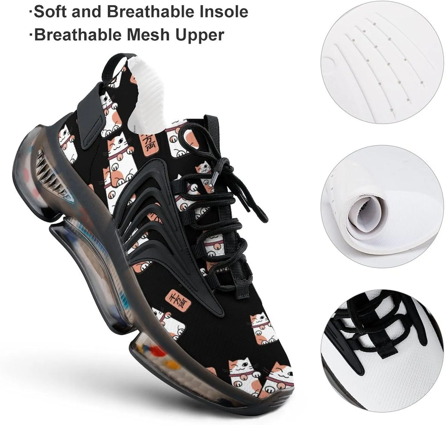 Lucky Cat Walking Shoes for Men Lightweight Tennis Fashion Elastic Sports Shoes Cushion Basketball Shoes