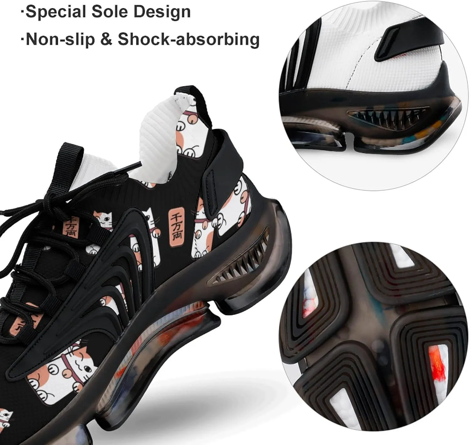 Lucky Cat Walking Shoes for Men Lightweight Tennis Fashion Elastic Sports Shoes Cushion Basketball Shoes