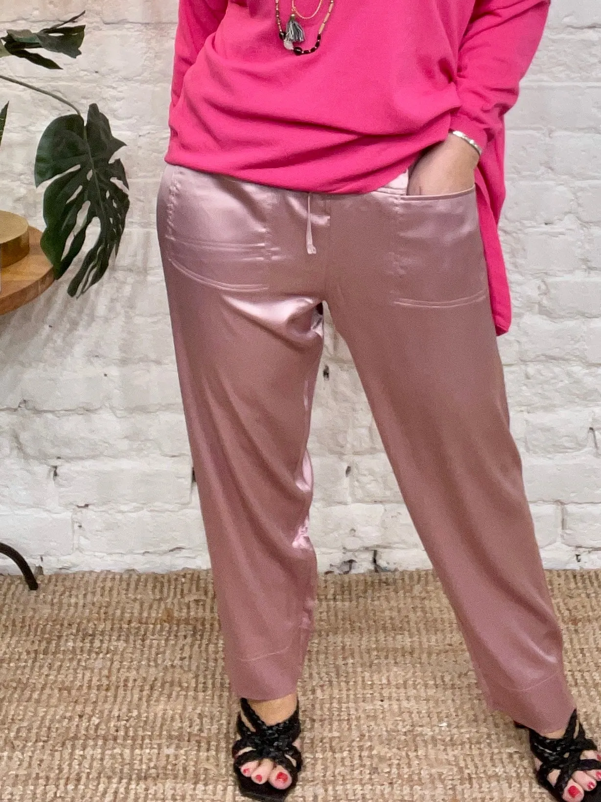 Malissa J Satin Fisherman Pocket Front Tie waist Trousers