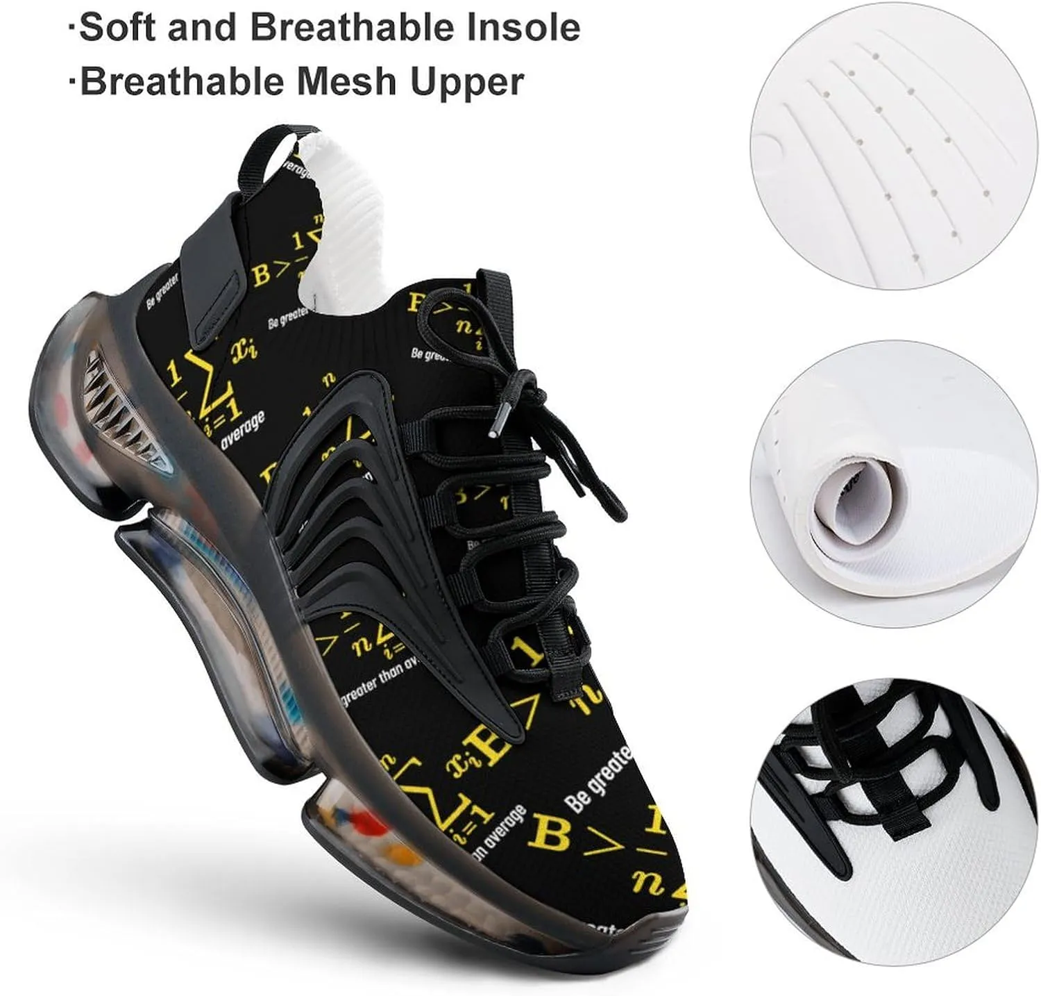 Math Be Greater Than Average Walking Shoes for Men Lightweight Tennis Fashion Elastic Sports Shoes Cushion Basketball Shoes