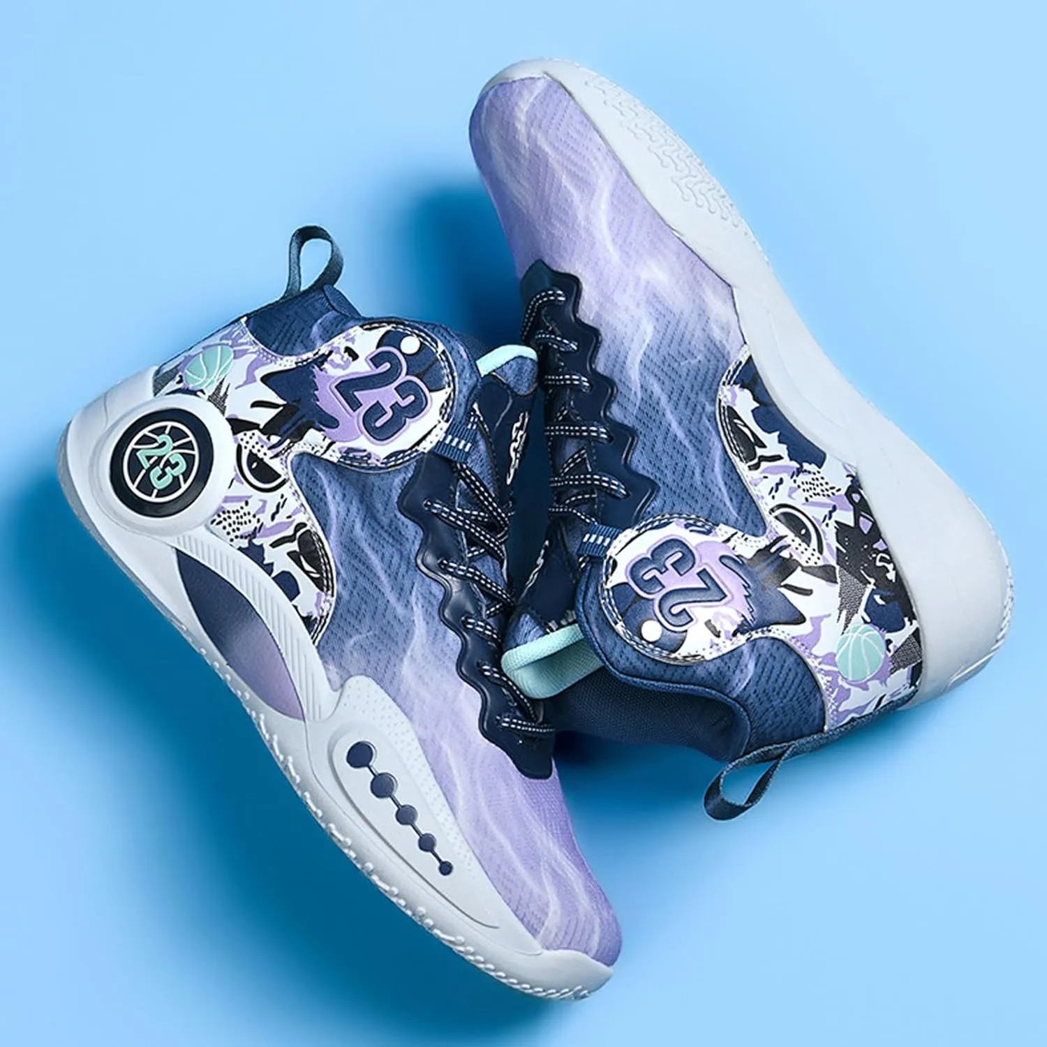 Men's Basketball Shoes Anti-Slip and Wear-Resistant Soles Running Shoes Graffiti Design Fashionable Sports Shoes