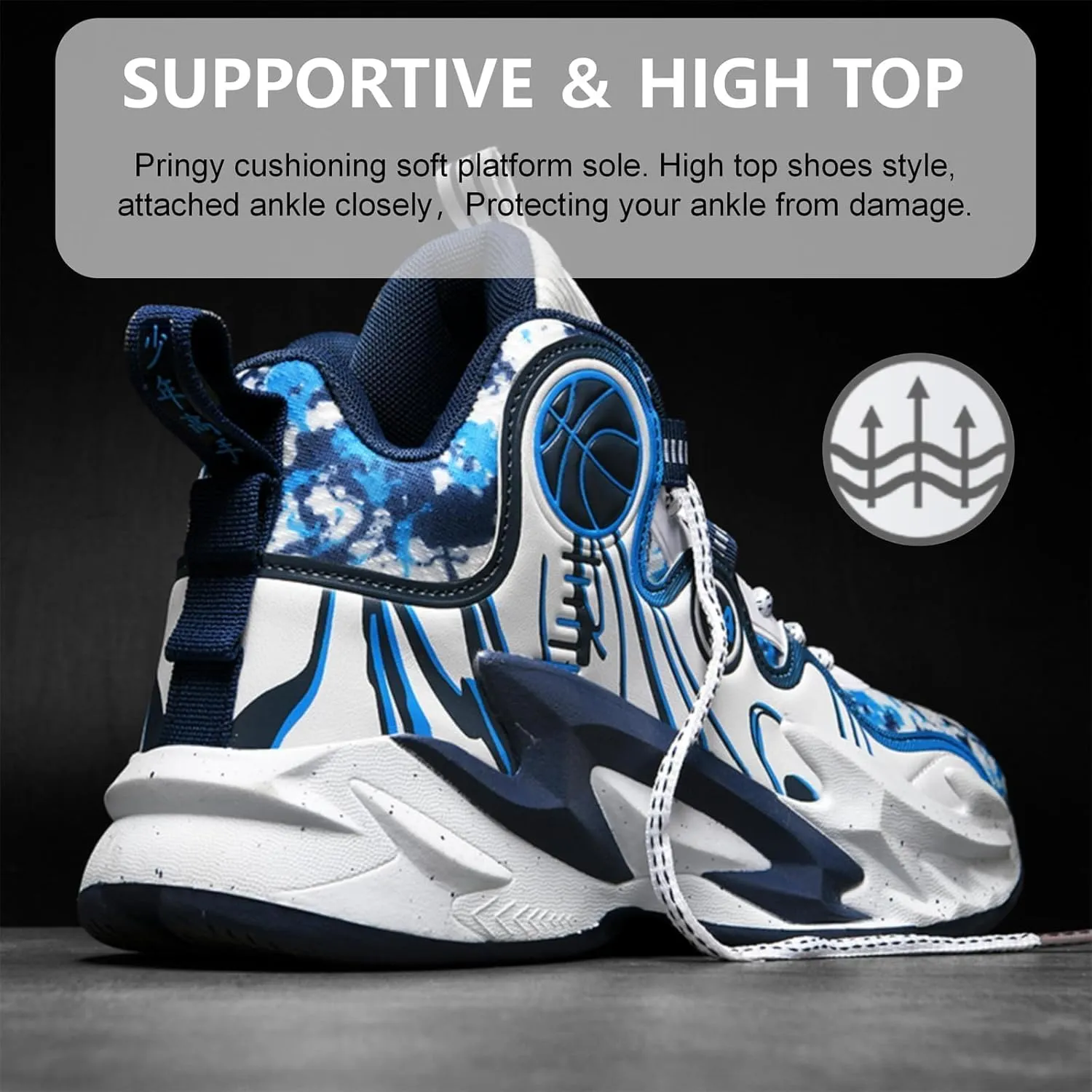 Men's Basketball Shoes Breathable Outdoor Sport Shoes Anti-Slip Lightweight Running Shoes High Top Color White-Purple(White-Blue,9.5)
