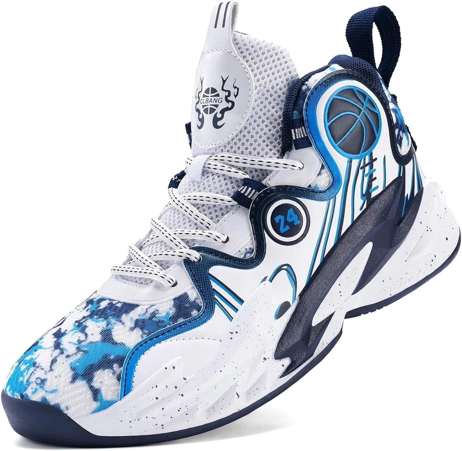 Men's Basketball Shoes Breathable Outdoor Sport Shoes Anti-Slip Lightweight Running Shoes High Top Color White-Purple(White-Blue,9.5)