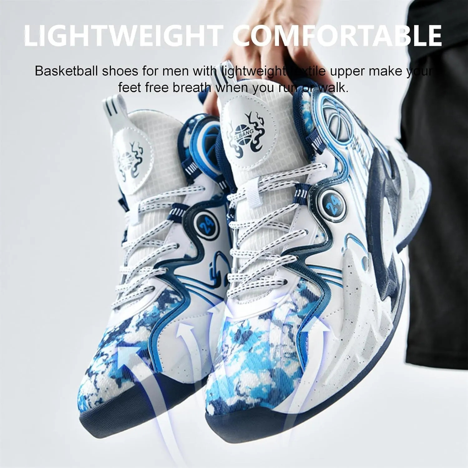 Men's Basketball Shoes Breathable Outdoor Sport Shoes Anti-Slip Lightweight Running Shoes High Top Color White-Purple(White-Blue,9.5)