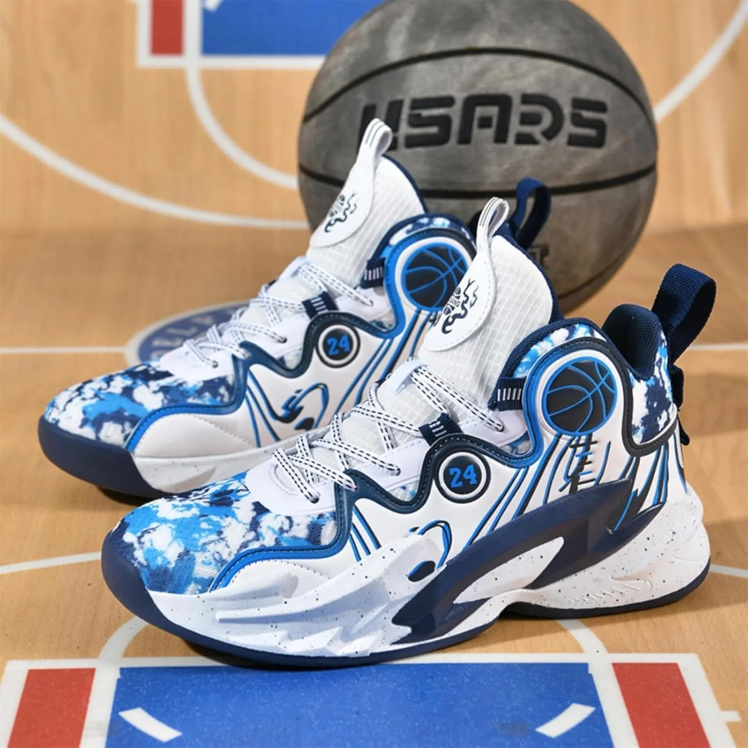 Men's Basketball Shoes Breathable Outdoor Sport Shoes Anti-Slip Lightweight Running Shoes High Top Color White-Purple(White-Blue,9.5)