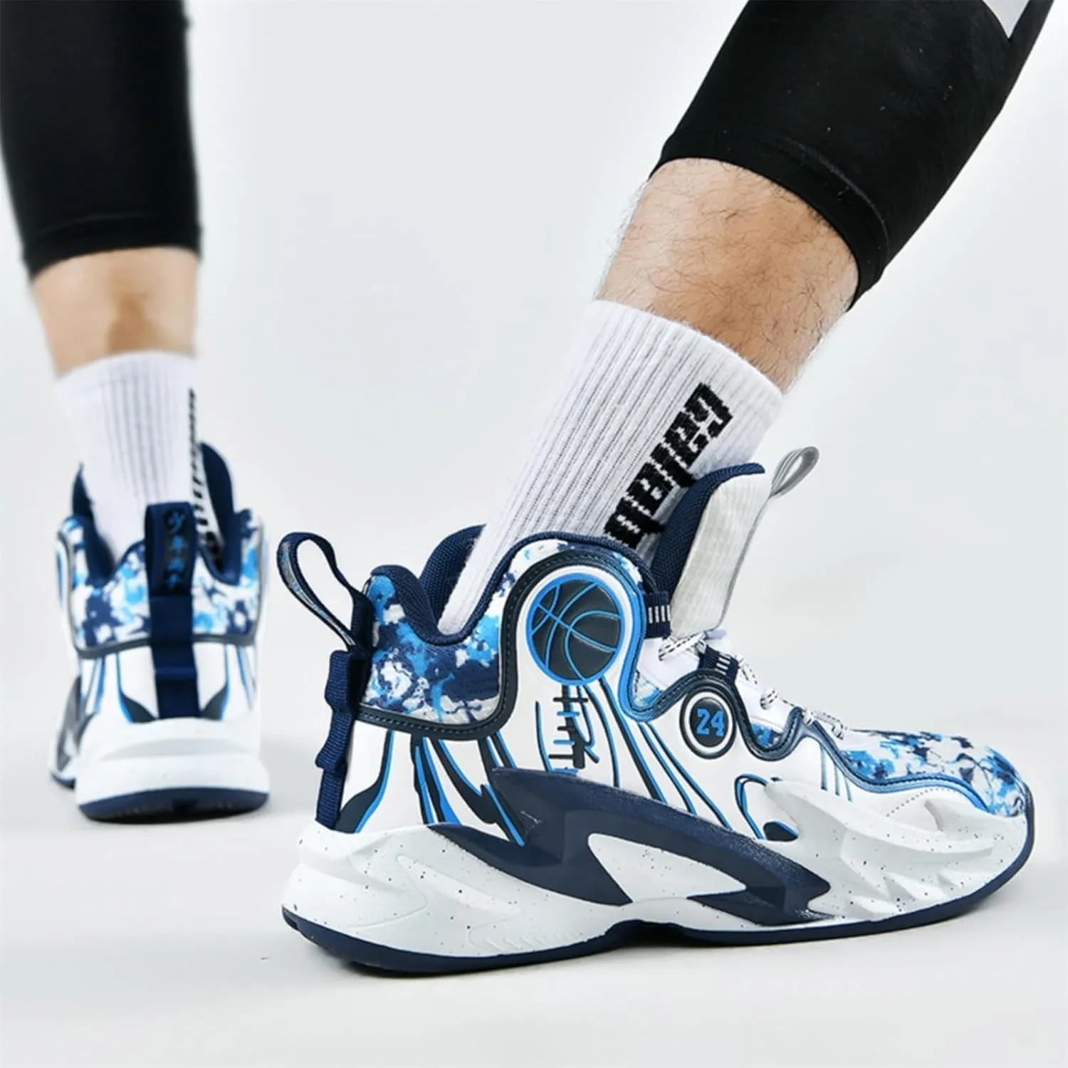 Men's Basketball Shoes Breathable Outdoor Sport Shoes Anti-Slip Lightweight Running Shoes High Top Color White-Purple(White-Blue,9.5)