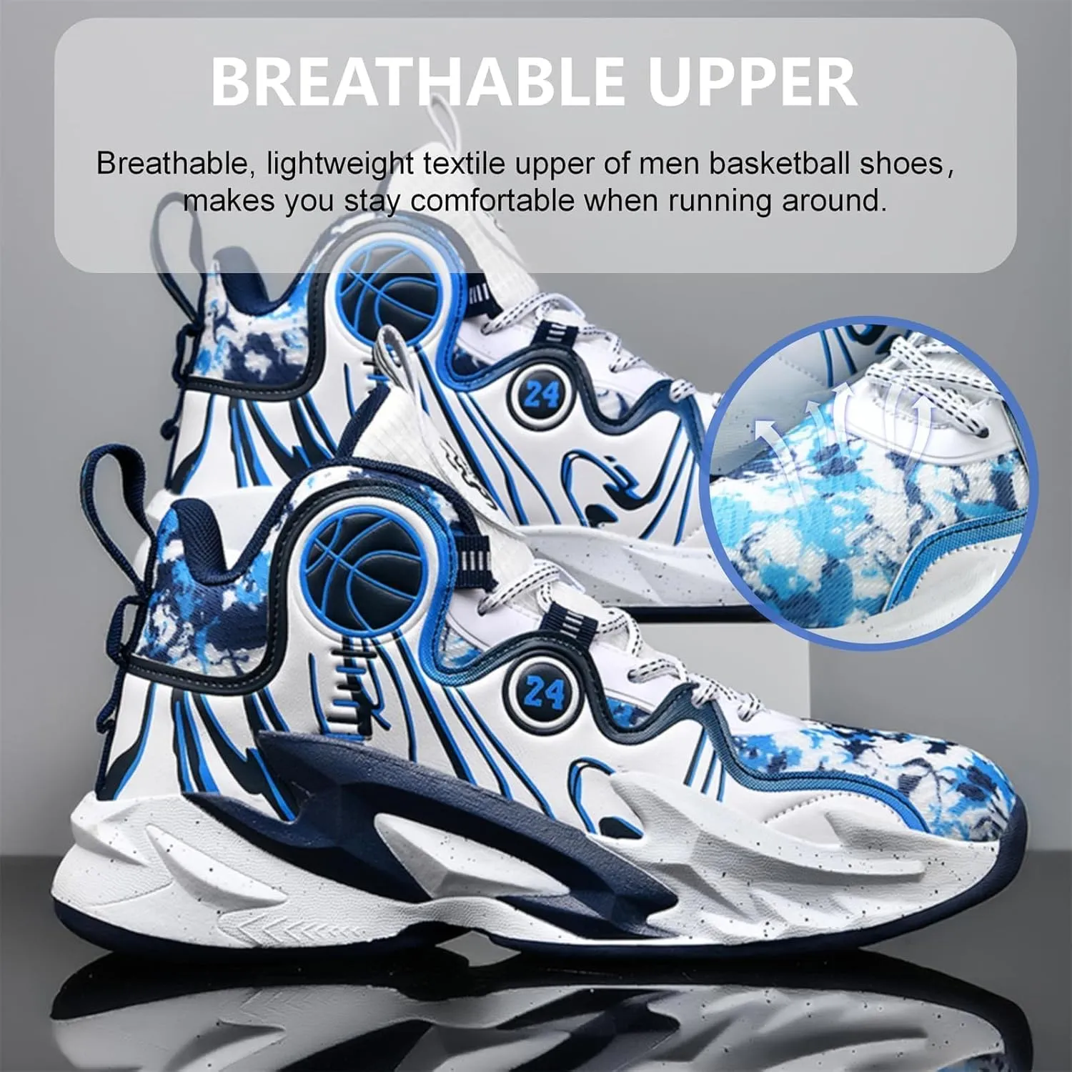 Men's Basketball Shoes Breathable Outdoor Sport Shoes Anti-Slip Lightweight Running Shoes High Top Color White-Purple(White-Blue,9.5)