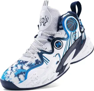 Men's Basketball Shoes Breathable Outdoor Sport Shoes Anti-Slip Lightweight Running Shoes High Top Color White-Purple(White-Blue,9.5)