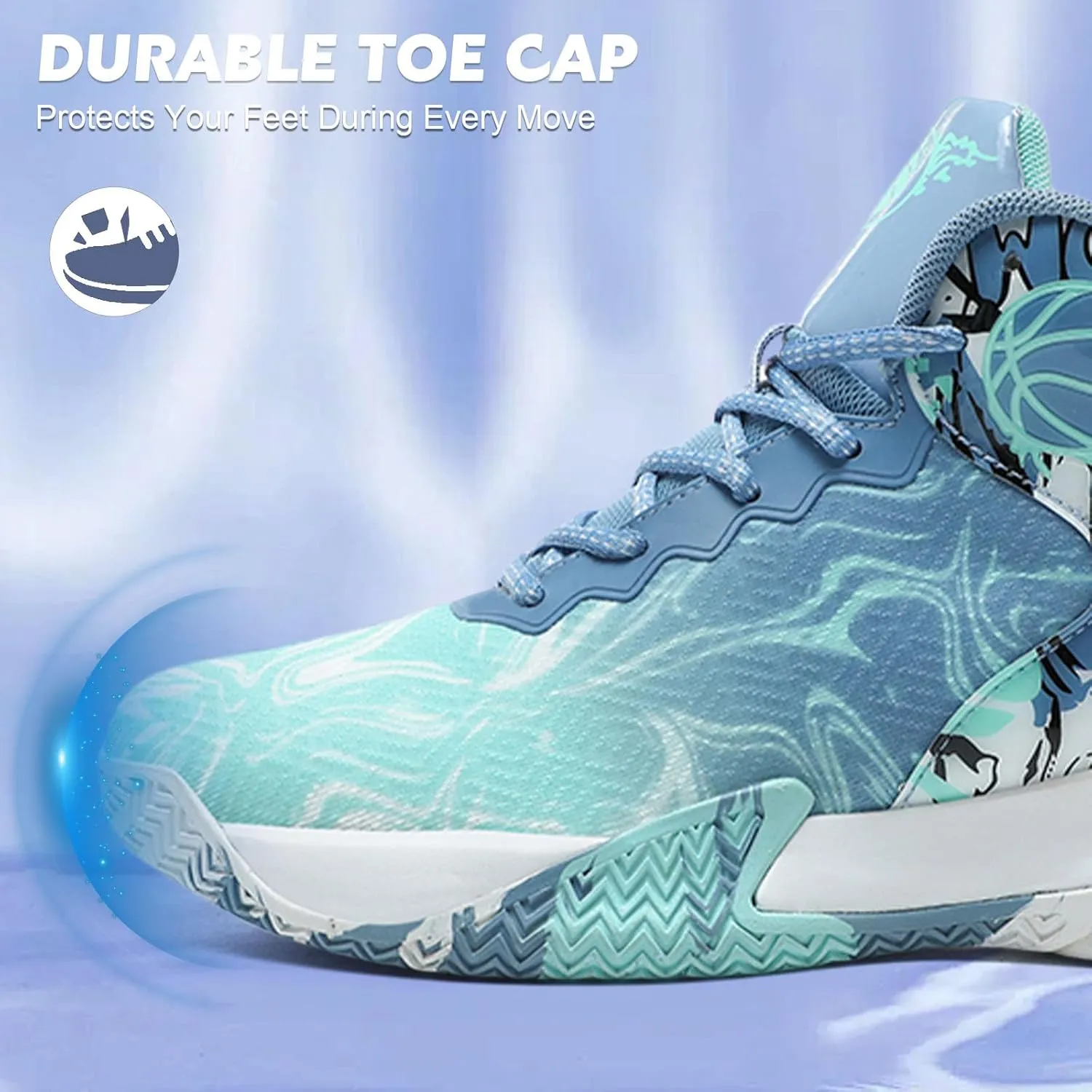 Mens Basketball Shoes Fashion Non-Slip Lightweight Breathable Outdoor Sneakers Cushioning Workout Shoes for Running Walking Sports Training Blue