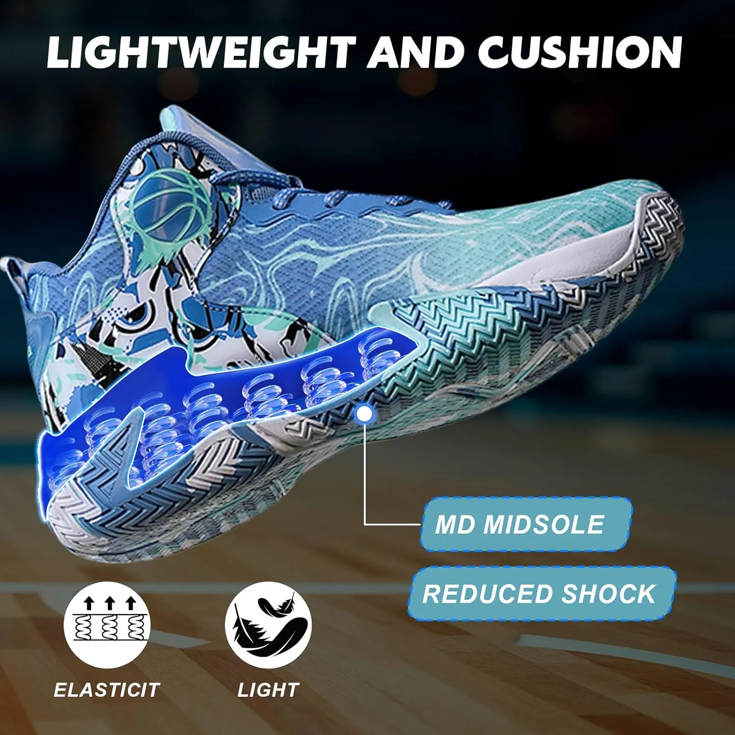 Mens Basketball Shoes Fashion Non-Slip Lightweight Breathable Outdoor Sneakers Cushioning Workout Shoes for Running Walking Sports Training Blue