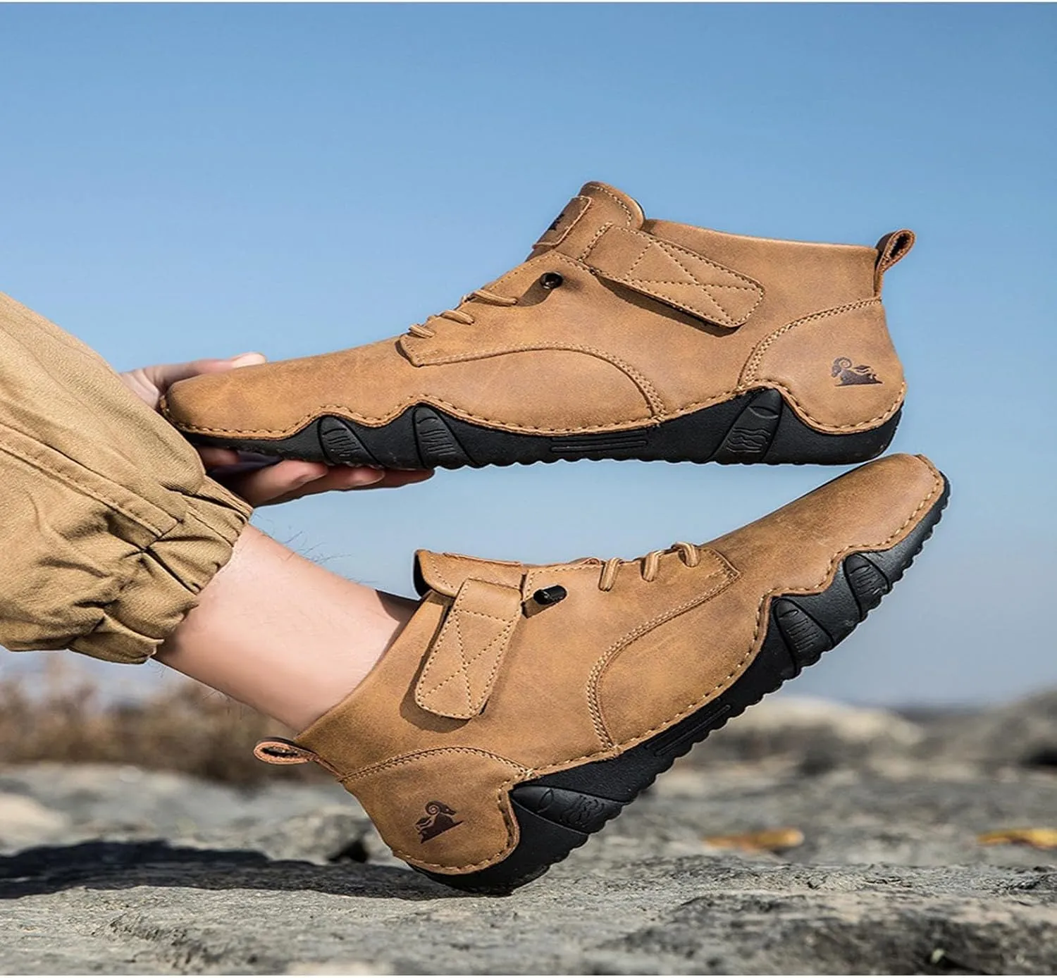 Men's Casual Boots Outdoor Comfortable Slip On Walking Shoes for Travel Dating Jeans Stylish High Top Ankle Sneakers