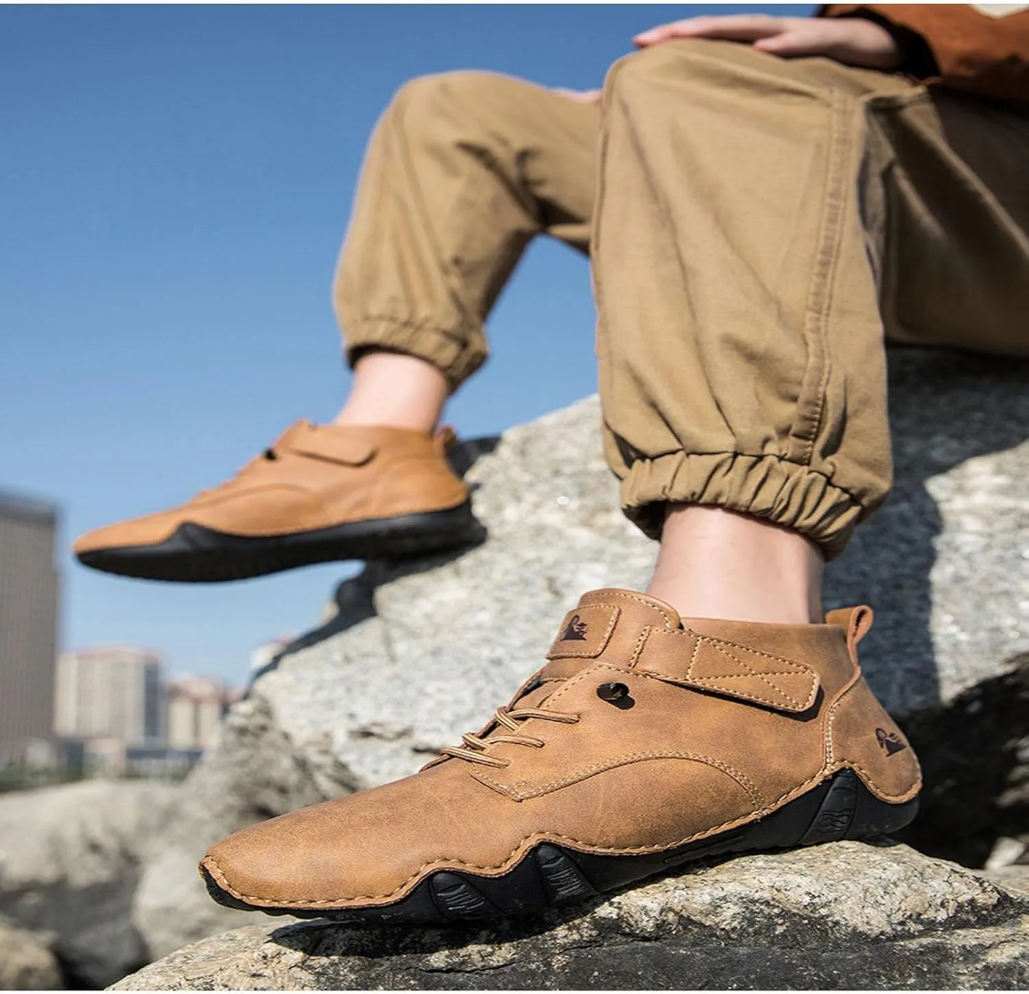 Men's Casual Boots Outdoor Comfortable Slip On Walking Shoes for Travel Dating Jeans Stylish High Top Ankle Sneakers