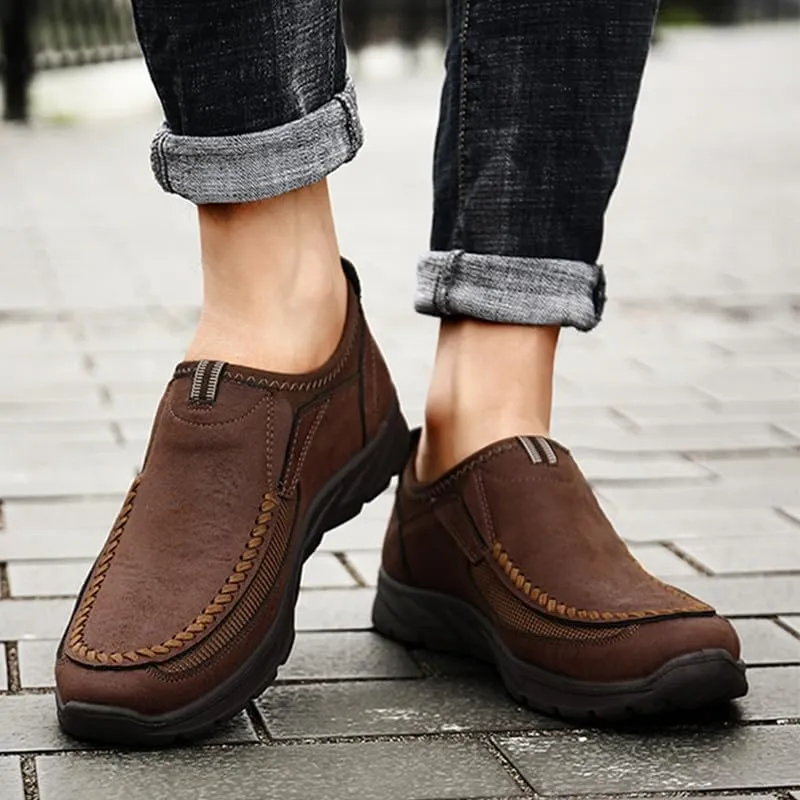 Men's Casual Slip-On Loafers, Breathable Comfort Walking Shoes, Black Brown Gray