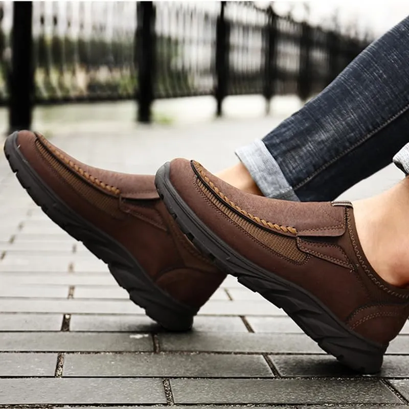 Men's Casual Slip-On Loafers, Breathable Comfort Walking Shoes, Black Brown Gray