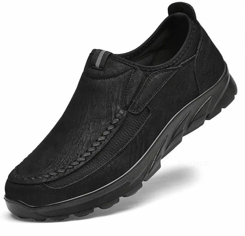 Men's Casual Slip-On Loafers, Breathable Comfort Walking Shoes, Black Brown Gray