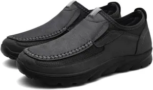Men's Casual Slip-On Loafers, Breathable Comfort Walking Shoes, Black Brown Gray