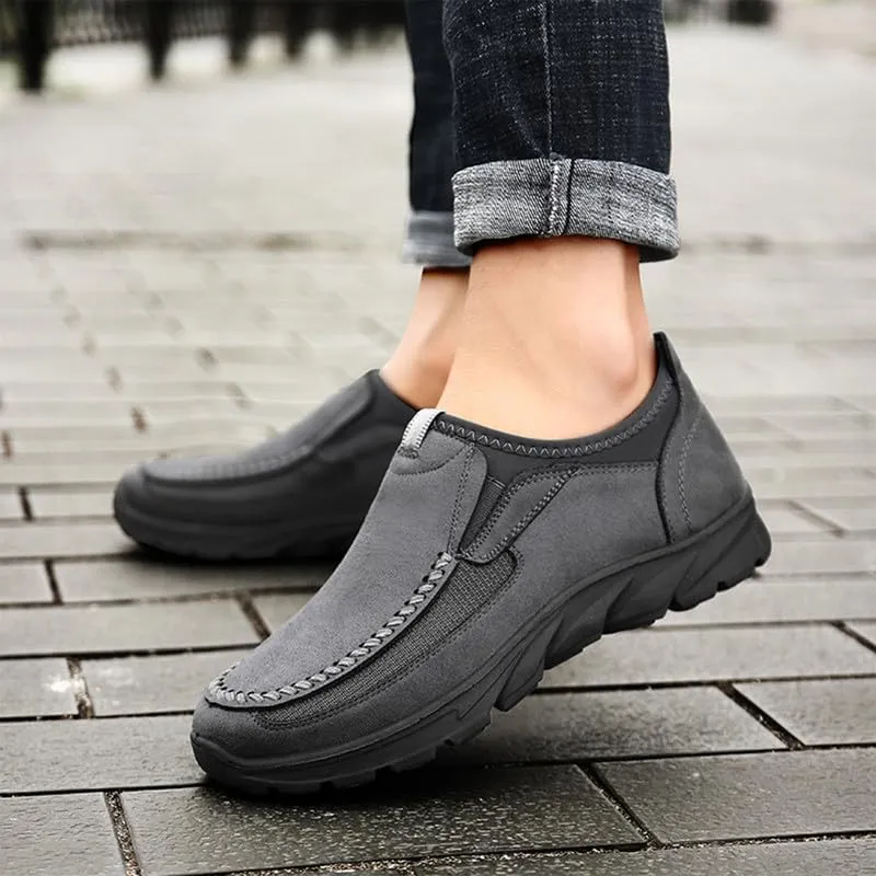 Men's Casual Slip-On Loafers, Breathable Comfort Walking Shoes, Black Brown Gray