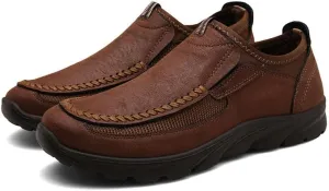 Men's Casual Slip-On Loafers, Breathable Comfort Walking Shoes, Black Brown Gray