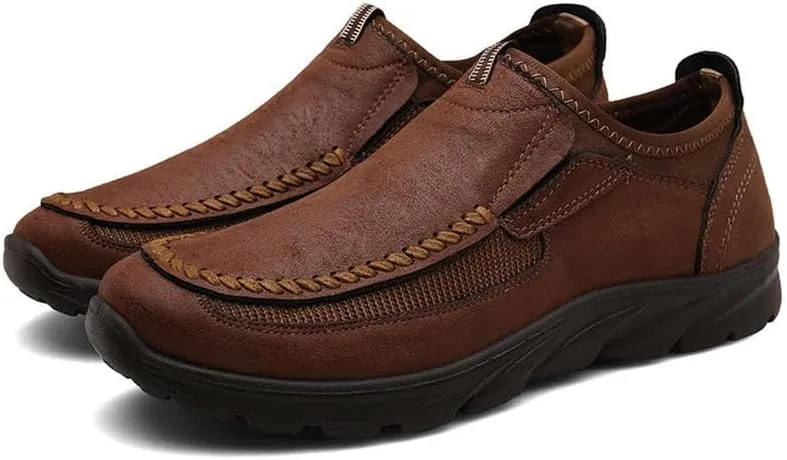 Men's Casual Slip-On Loafers, Breathable Comfort Walking Shoes, Black Brown Gray