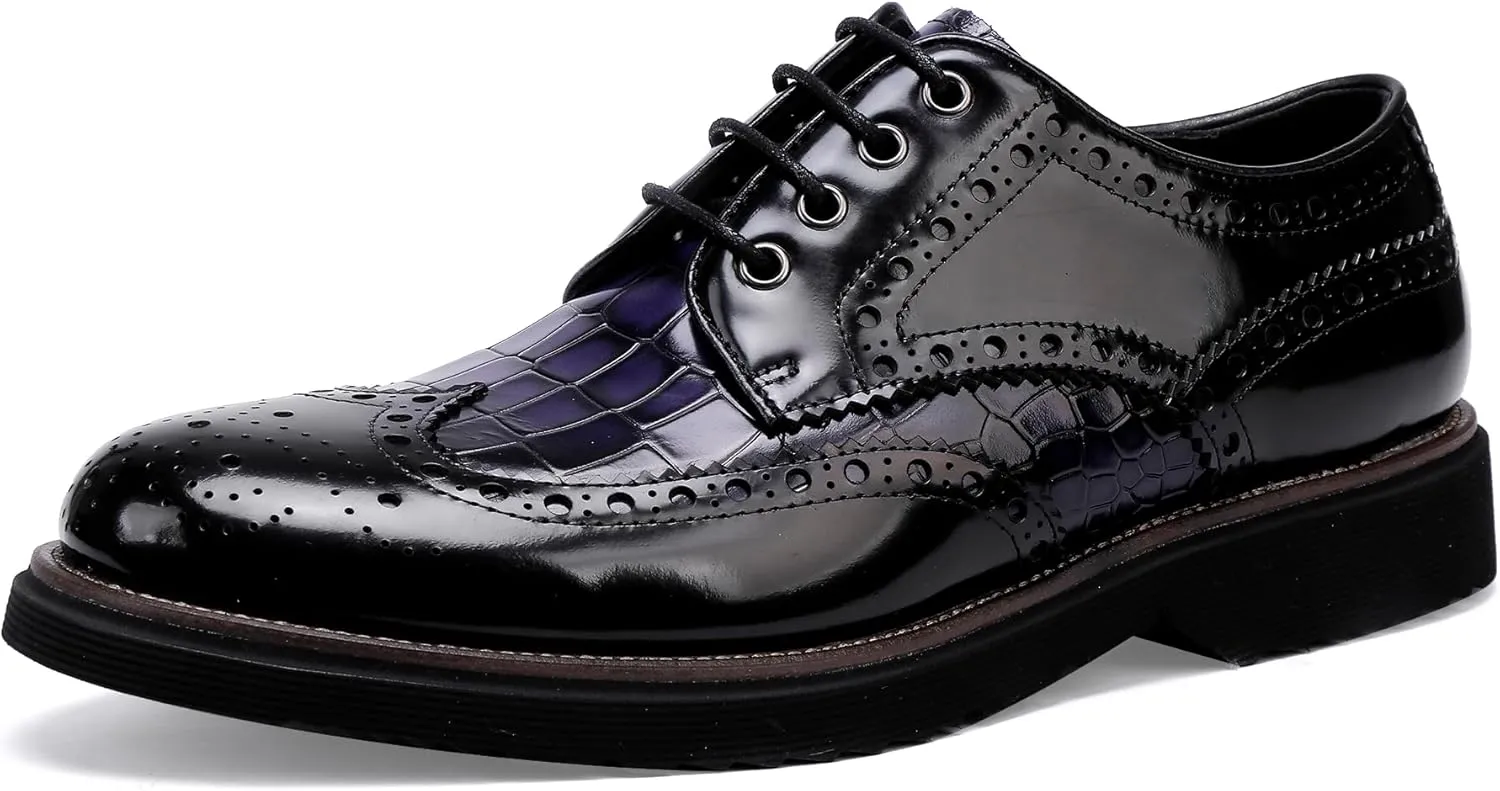 Men's Dress Shoes Genuine Leather Oxfords Luxury Formal Business Suit Shoes Wingtip Brogue Handcrafted