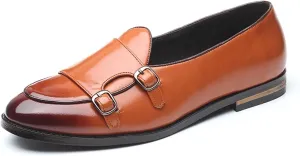 Mens Dress Shoes Handmade Retro Double Monk Buckle Loafers for Men Casual Moccasins Shoes