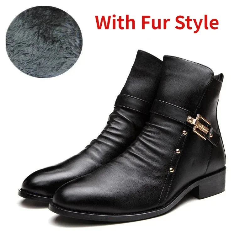 Men's Elegant Chelsea Boots - Leather Slip-On Ankle Shoes for Autumn/Winter, Pointed Toe Dress Formal Boots