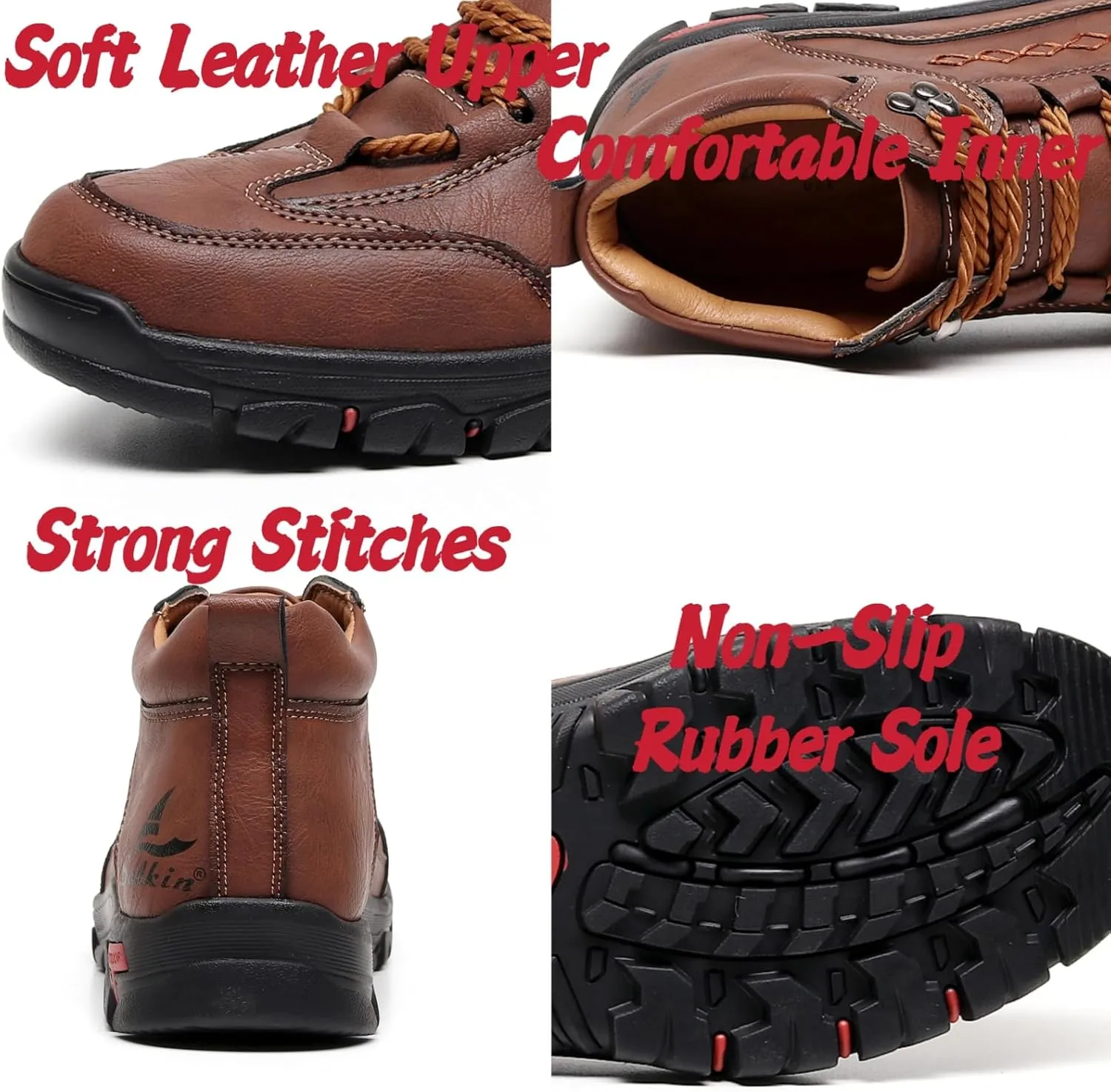 Mens Handmade Leather Lace Up Ankle Chukka Boots Casual High Top Non-Slip Loafers Retro Round Toe Walking Driving Hiking Shoes