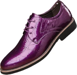Men's High Gloss Low Chunky Heel Oxford Shoes Classic Lace Up Glitter Faux Patent Leather Tuxedo Derby Dress Shoes for Wedding Prom Business
