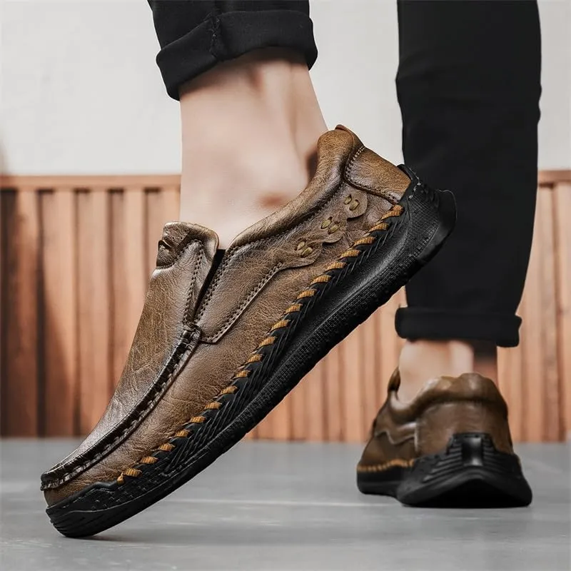 Mens Loafers Slip-on Casual Leather Shoes Flat Soft Driving Shoes for Men